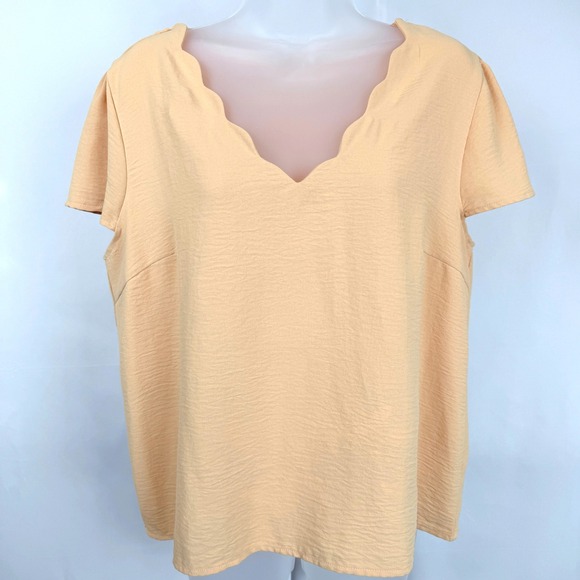 Basil Lola Tops - Basil & Lola Peach Scallop Neck Blouse L Flutter Sleeve Casual Office Top Women